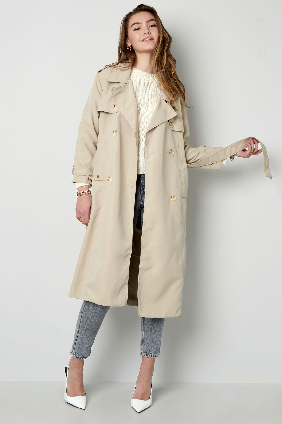 Long basic trench coat - sand M h5 Picture12